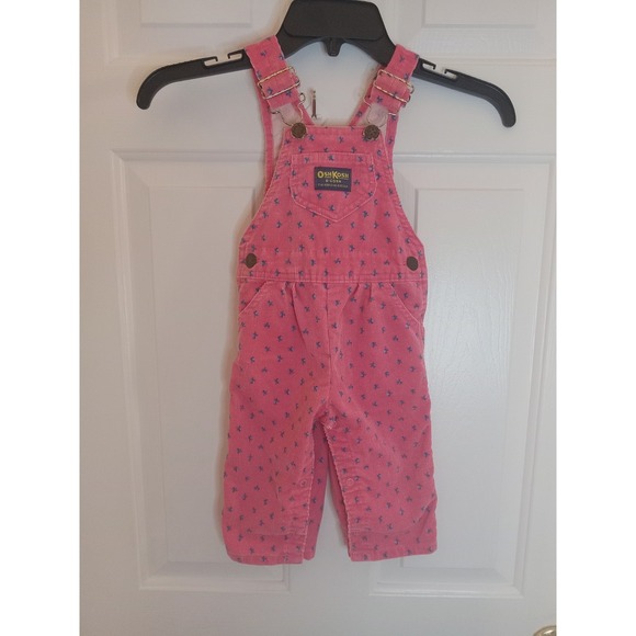 VTG 80s OshKosh B'gosh Pink Floral Print Corduroy Bib Overalls 18 Months - Picture 13 of 16